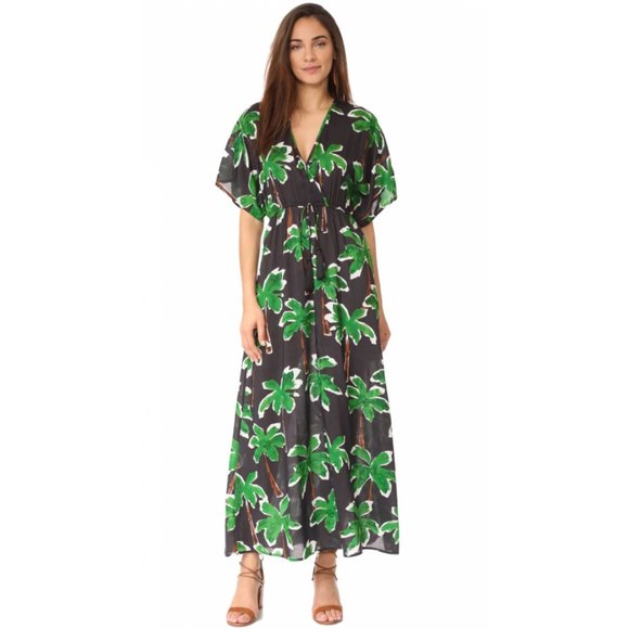 NEW Cooper Ella Jessa Caftan Maxi Dress Tropical Palm Tree V-Neck Surplice Long - Picture 8 of 12